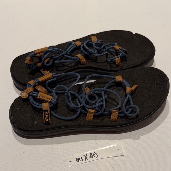 Teva Black Sandals with Blue and Brown Accents - Picture 2 of 4